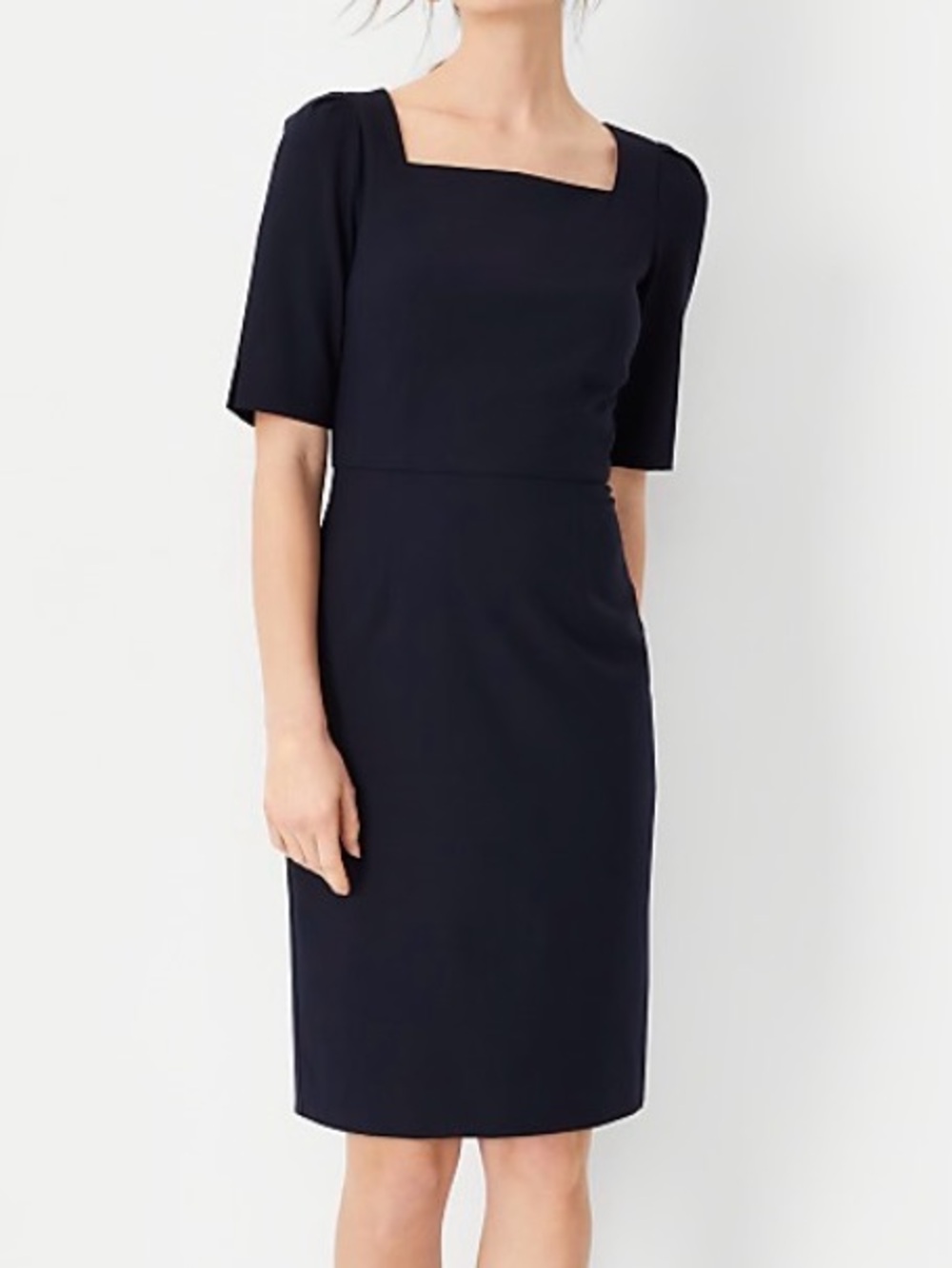 Ann Taylor Navy Bell-Sleeve Sheath Dress